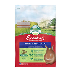 Oxbow Essentials rabbit food pellets in a bowl for balanced daily nutrition.