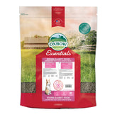 Oxbow Essentials Young Rabbit Food pellets in a bag, highlighting convenient bulk packaging for growing rabbits.