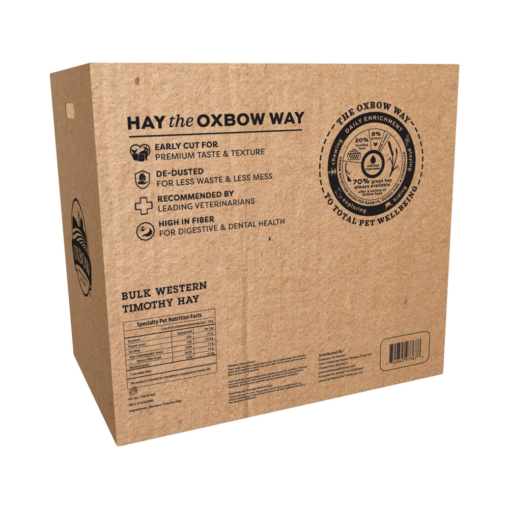 Oxbow Timothy Hay bulk 40lb bag ideal for daily feeding of rabbits and guinea pigs.