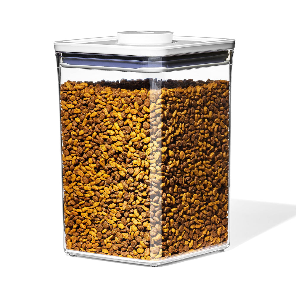 OXO Good Grips Pet POP Container with airtight lid keeps kibble fresh and secure.