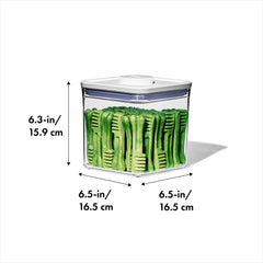 Airtight lid seals the OXO Good Grips Pet POP container to preserve treats.