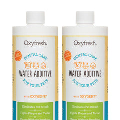 Oxyfresh Pet Dental Water Additive bottle shown with clear formula for easy daily use and fresher breath