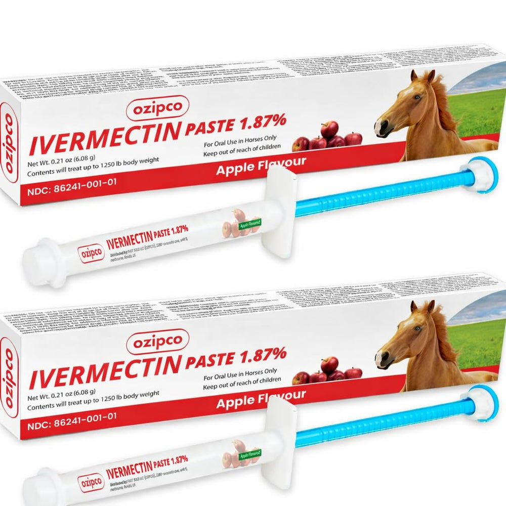 OZIPCO ivermectin horse paste apple-flavored syringe for easy dosing.