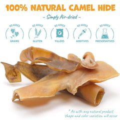 Pack Approved Camel Skin Dog Chews tough-stick illustrates durability for aggressive chewers.