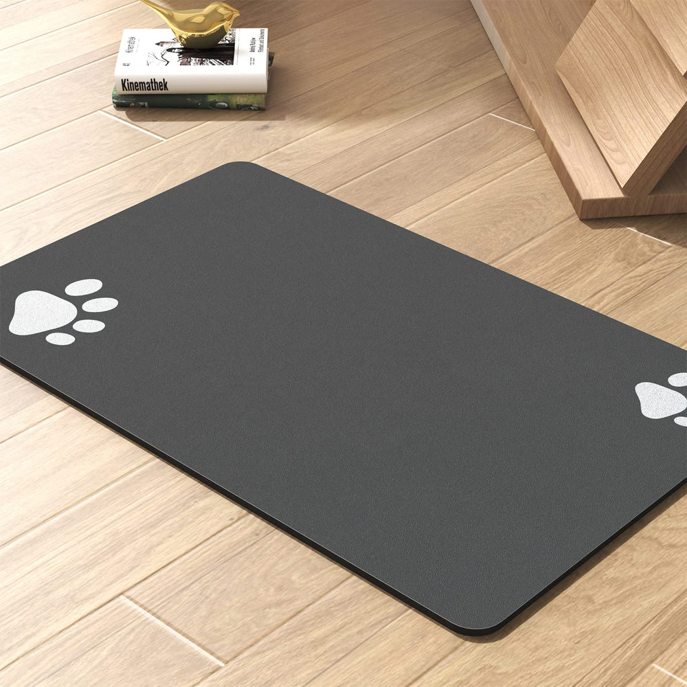 PADOOR pet feeding mat absorbs spills to keep floors clean.