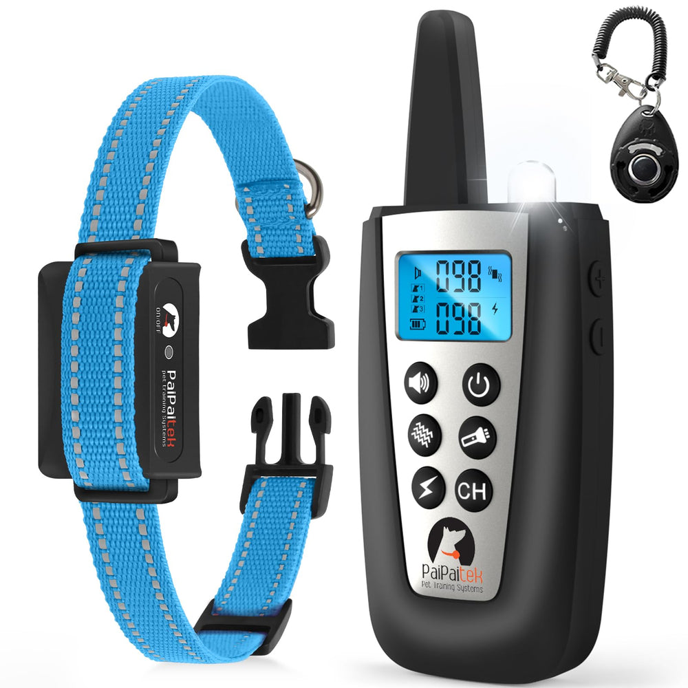 PaiPaitek dog bark collar with remote in action for controlled barking training.