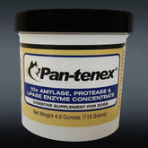 Pan-tenex 10x enzyme powder bottle supports dog digestion after meals.