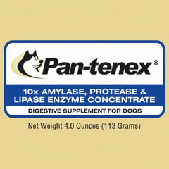 Pan-tenex porcine pancreatic enzymes aid protein and fat digestion in dogs.