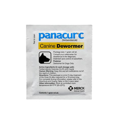 Panacur C canine dewormer dosage chart shown for weight-based dosing.