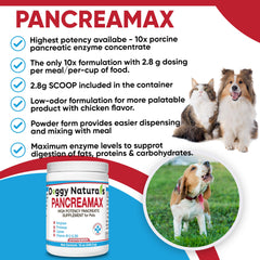 PancreaMax enzyme panel showing lipase, amylase, and protease.
