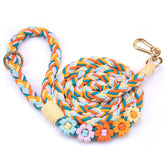 Panda Jianghu handmade 5ft braided cotton dog leash with floral handle for stylish, secure walks.