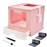 Panghuhu88 foldable litter box with lid in pink for easy setup and storage