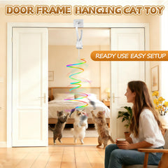 PANRIO 360-degree rotation toy stimulates chase and pounce in cats.