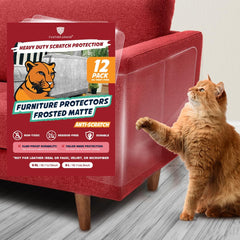 Panther Armor 12-pack cat scratch protector sheets protect fabric on a sofa.