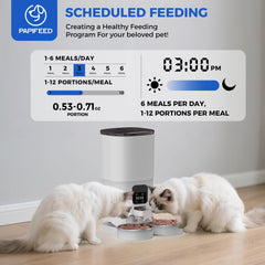 PAPIFEED programmable meals display shows six daily portions for tailored schedules