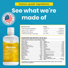 Paramount Pet Health dog multivitamin bottle close-up showing compact USA-made packaging.