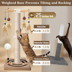 PAROTO cat tree top view with plush ball and hanging feathers for interactive play