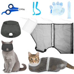 Patelai cat bathing bag set front view shows a calm bath time solution