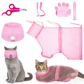 Patelai cat bathing bag set in pink, soft mesh for comfortable baths.