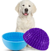 Patelai dog lick bowl blue with bone design promotes mindful licking.