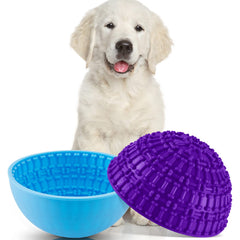 Patelai dog lick bowl blue with bone design promotes mindful licking.