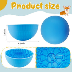 Patelai dog lick bowl purple engages play while slowing feeding.