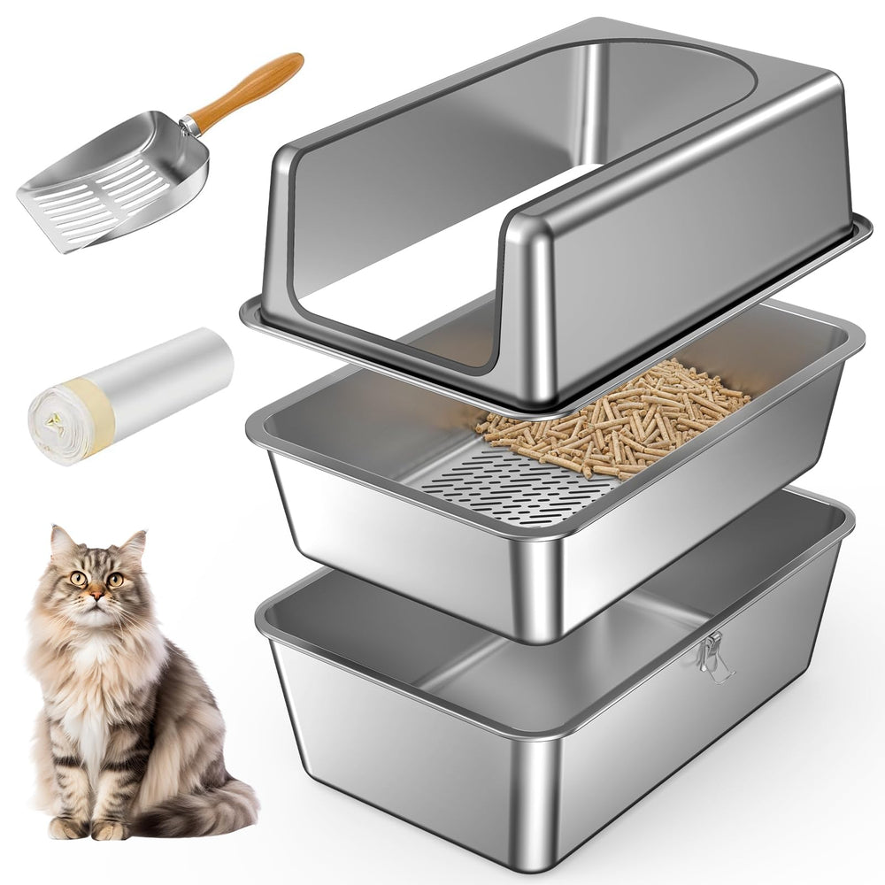Paulmele All-Steel Sifting Litter Box with Lid, XL, front view shows sturdy build