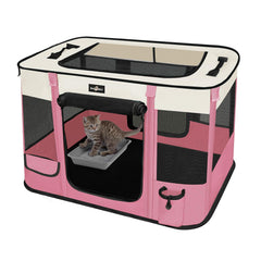 PAW BALLET foldable pet playpen showing compact 32x24x21 inch dimensions for travel-friendly setup.