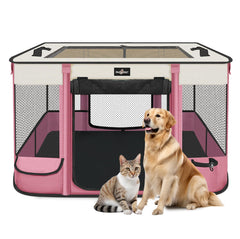 PAW BALLET foldable pet playpen for quick setup indoors or outdoors.