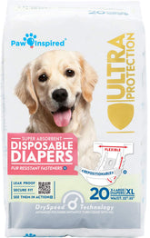Paw Inspired 20ct disposable diapers pack front view for secure coverage.