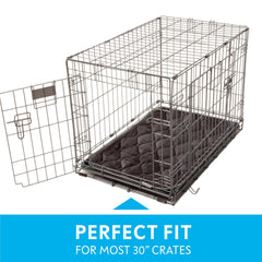 Paw Inspired multi-layer crate mat with absorbent core to reduce mess and odors.