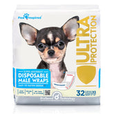 Paw Inspired packaging close-up of male dog wraps, easy disposable design