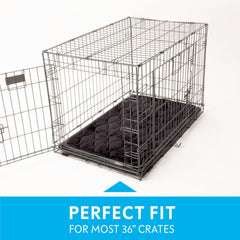 Paw Inspired gray crate mat with multi-layer design absorbs moisture and controls odors.