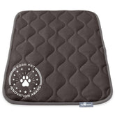 Paw Inspired washable crate mat with soft gray plush top for cozy crate lounging.