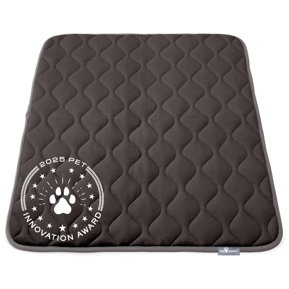 Paw Inspired gray crate mat with plush top for cozy naps.