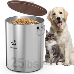 Paw Libero stainless steel dog food bin with lid for fresh kibble.