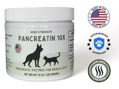 Paw Vitality Pancreatin 10X label close-up emphasizing USA-made, high-quality standards