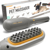 PAW WAVE Buzz Therapeutic Brush in action on a dog's coat to soothe muscles.