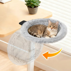 Pawaboo Cat Desk Bed sunken hammock on clamp offers secure, comfy nap up to 40 lbs