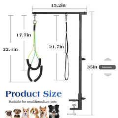 Pawaboo grooming arm clamp attaches securely to wood or marble tables.