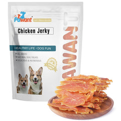 Pawant Chicken Jerky dog treats pack front highlighting high-protein snack for training