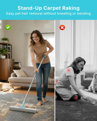 Pawbena Carpet Rake wide head covers more area for faster floor cleaning.