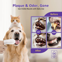 PawBubble dual-texture wipes show plaque removal and gum-safe wiping.