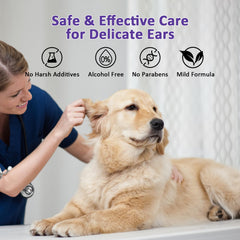 PawBubble Ear Wipes in use on a dog ear during routine cleaning.
