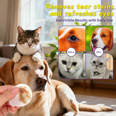 PawBubble Eye Wipes closeup application showing gentle cleaning