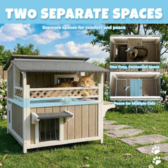 Pawbuilt cat house two-story design offers separate resting levels.