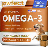 PAWFECTCHEW fish oil dog chews bottle for healthy skin and shiny coat.