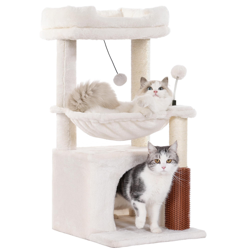 Pawfessor cat tree 32in beige scratching post protects furniture while satisfying claws.