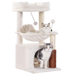 Pawfessor cat tree 32in beige scratching post protects furniture while satisfying claws.