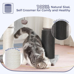 Pawfessor cat tree tower pompom ball adds playful interaction for indoor cats.